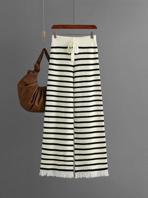 Striped Wide Leg Wool Pants