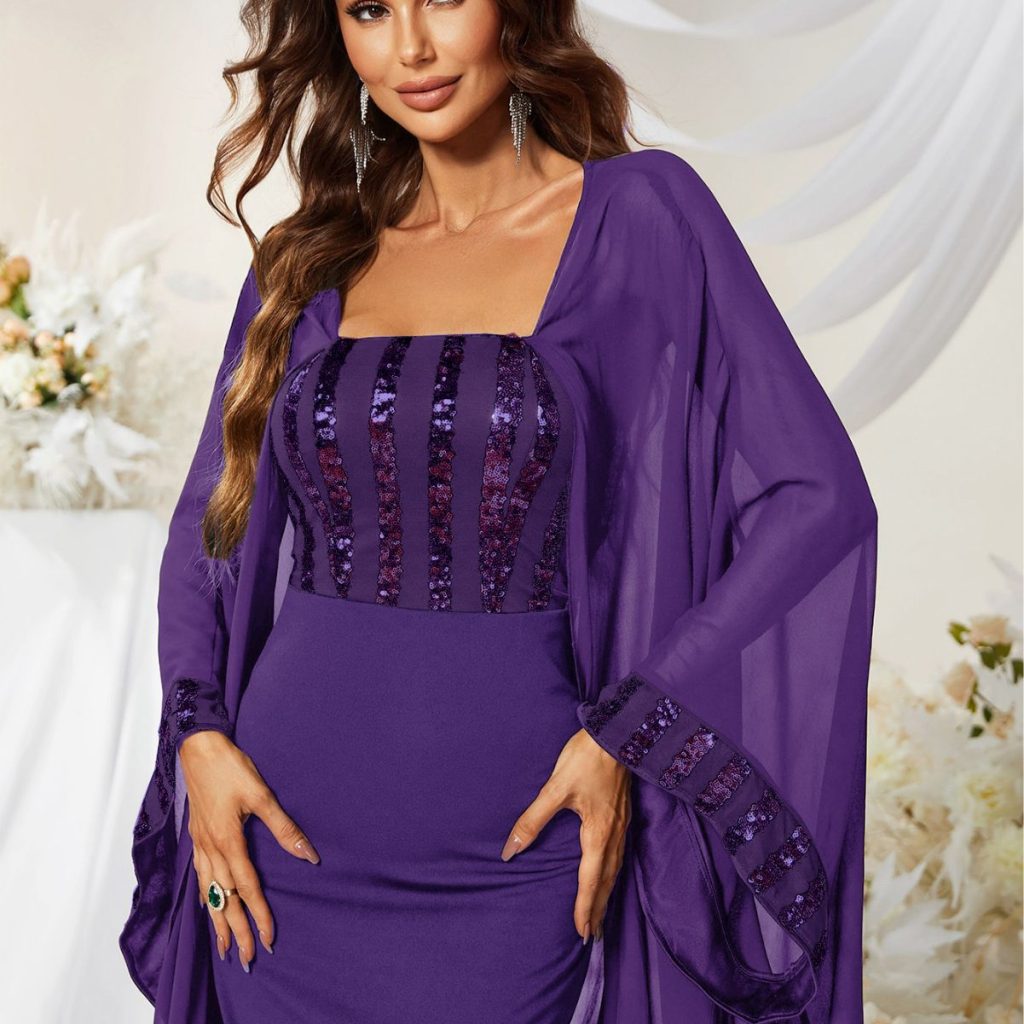 Elegant Chiffon Sequin Cloak Maxi Dress - Image 4