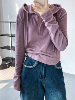 Purple Hooded Sweater Long Sleeve