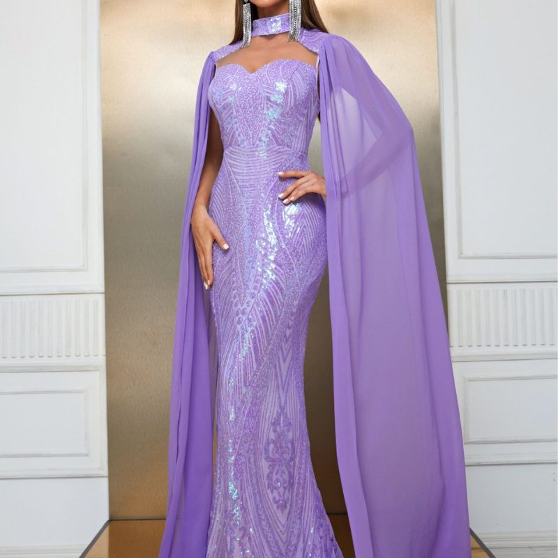 Halter Sequin Fishtail Evening Dress - Image 3