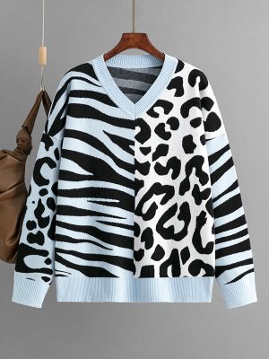 Leopard Splicing Knit Pullover