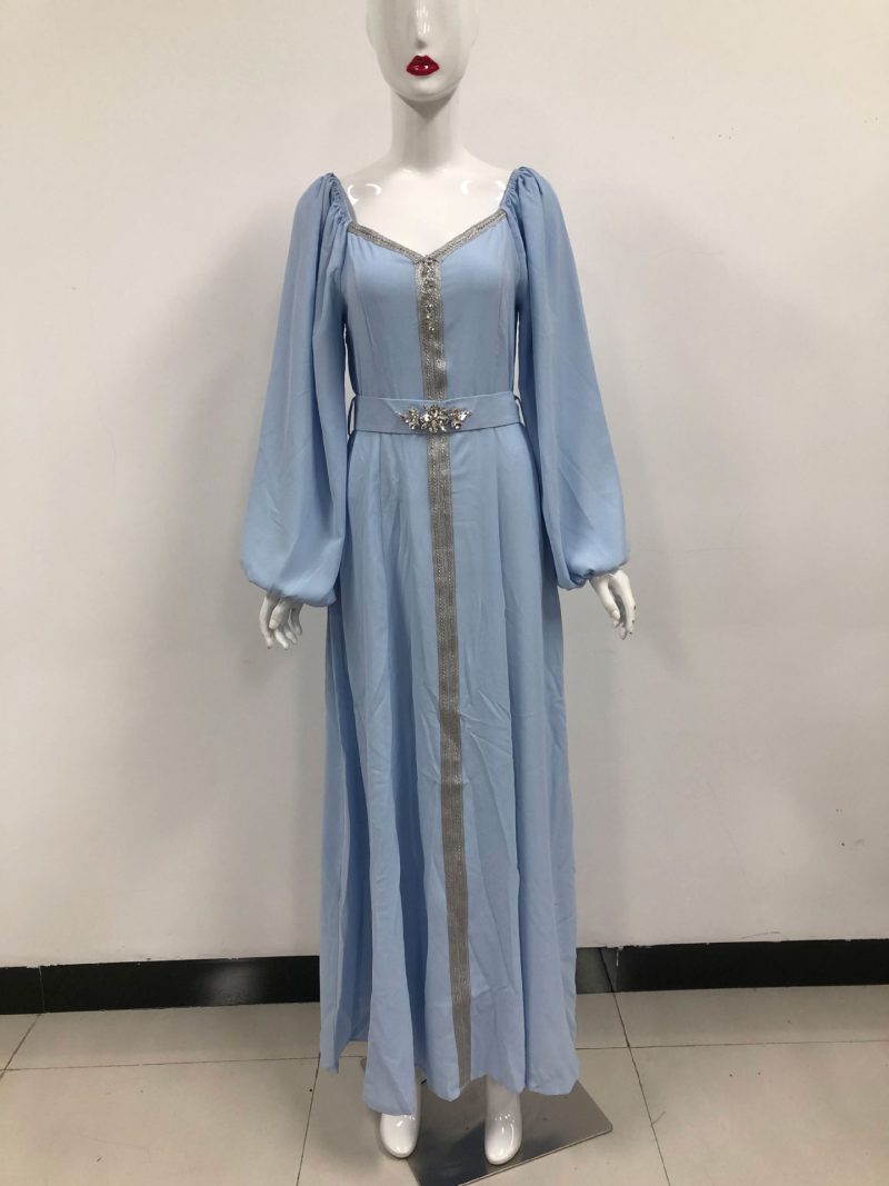 Elegant Rhinestone High Waist Robe Dress - Image 5