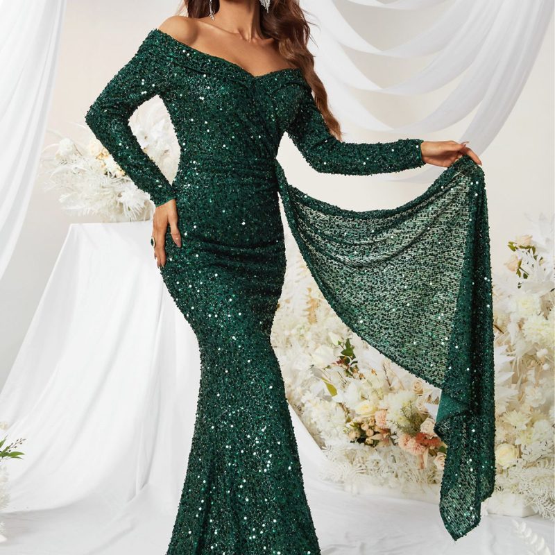 Premium Sequined Off-Shoulder Ball Gown - Image 3