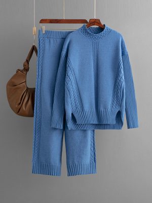 Casual Two-Piece Knitted Suit – Mock Neck Sweater Set