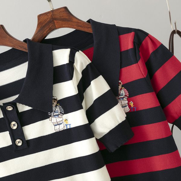 Bear Striped Ice Silk Polo Tee - Image 3