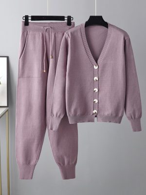 V-neck Cardigan Harem Pants Suit