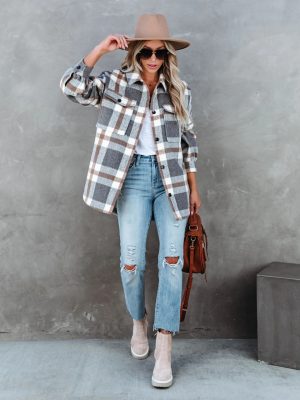 Plaid Brushed Collared Jacket