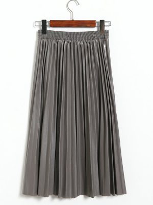 Faux Leather Pleated Umbrella Skirt for Autumn/Winter