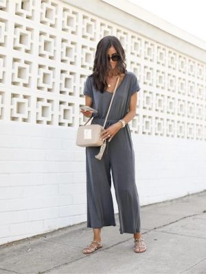 Spring/Summer V-Neck Wide-Leg Jumpsuit