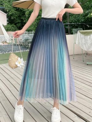 Gradient Mesh Mid-Length Skirt for Stylish Summer Look