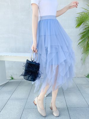 Irregular Asymmetric Mesh Gauze Skirt