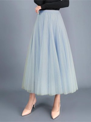 Long Gauzy Tulle Pleated A-Line Skirt