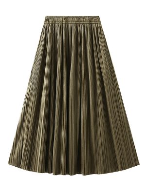 Corduroy Long Pleated Skirt for Autumn/Winter Elegance