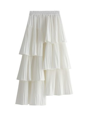 Korean Asymmetric Pleated Tiered Skirt for Autumn/Winter All-Match