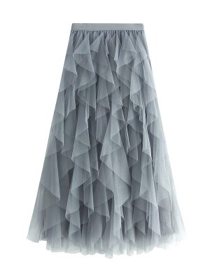 Irregular Asymmetric Layered Mesh Bubble Skirt – High Waist Fairy Dress