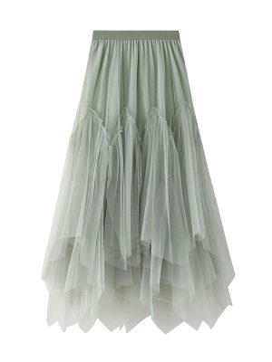 Asymmetric Irregular Pleated Tulle Skirt