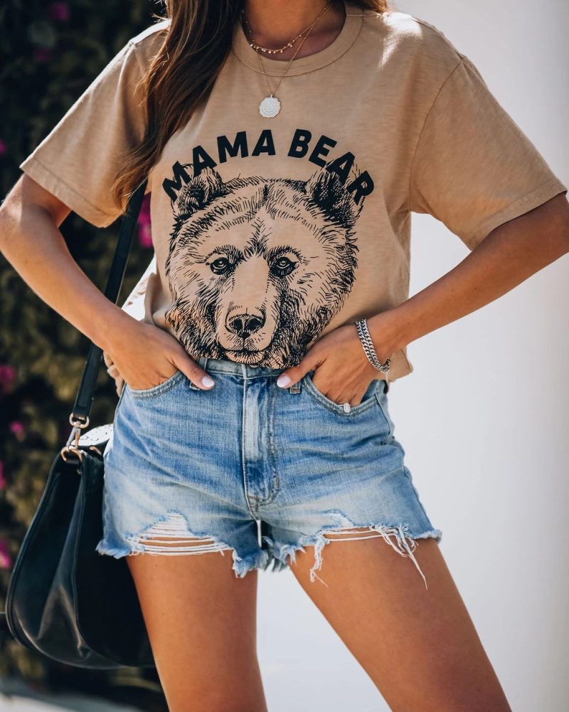 Mom Bear Graphic Print Casual T-shirt - Image 2