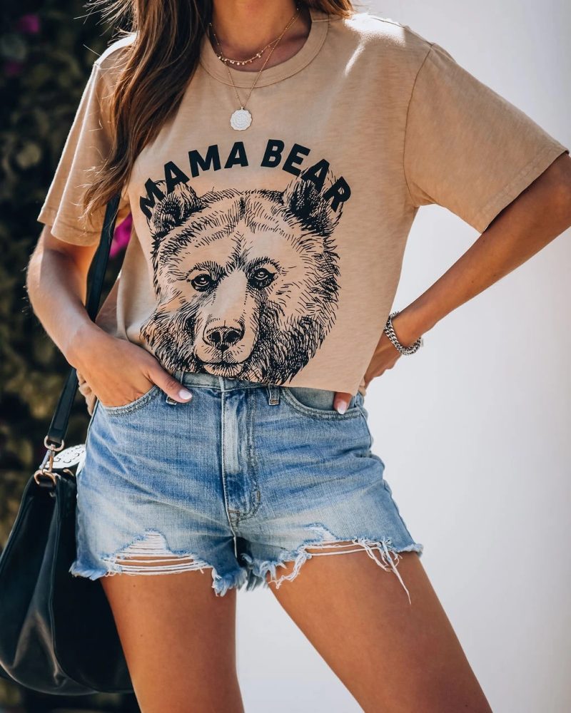 Mom Bear Graphic Print Casual T-shirt - Image 3