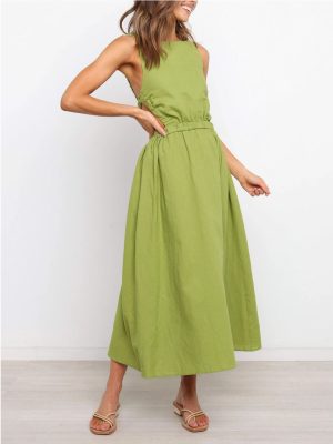 Backless Solid Color Sexy Linen Dress