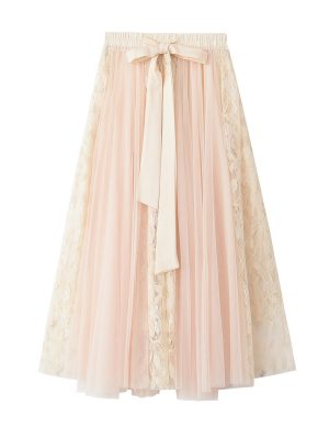 Chic Bow-Tied Lace Embroidered Tulle Skirt for Spring All-Match