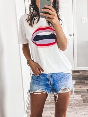 Lip Print Sweet Casual Tee – Summer