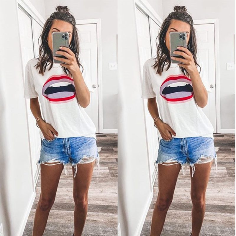 Lip Print Sweet Casual Tee - Summer - Image 4