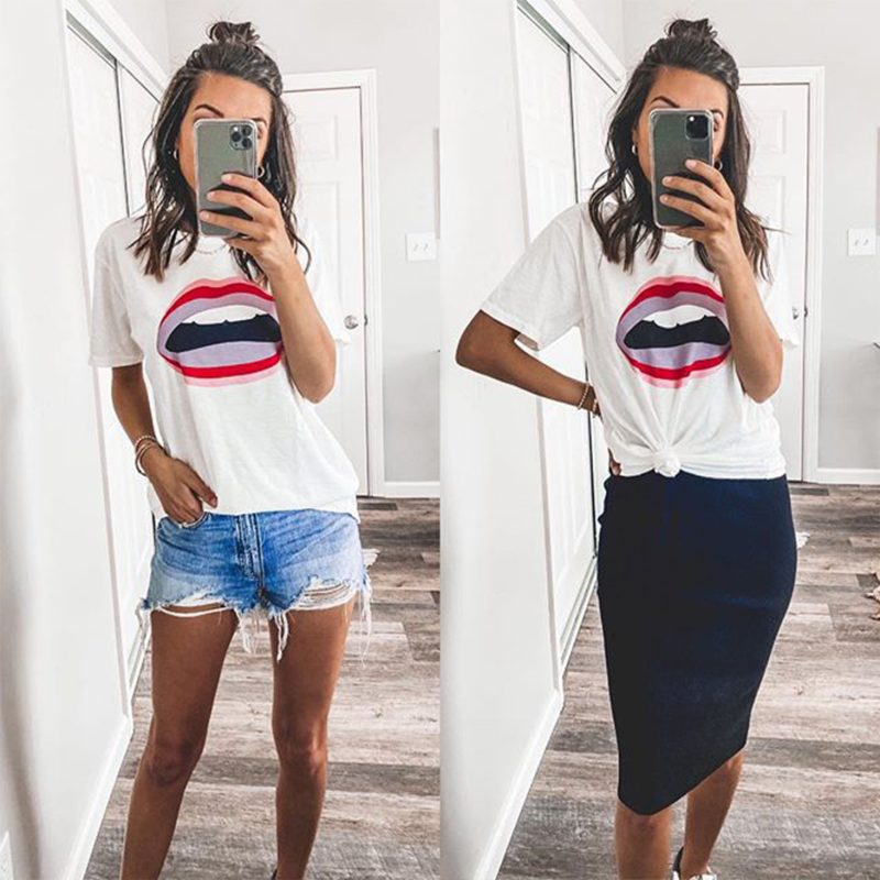 Lip Print Sweet Casual Tee - Summer - Image 5