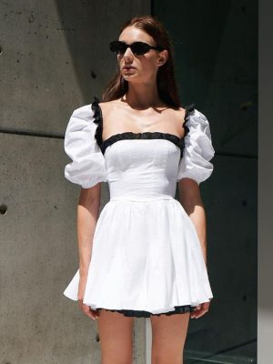 Black-White Contrast Color Backless Dress