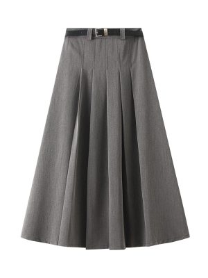 Autumn Gray Pleated Skirt: High Waist, Casual Style