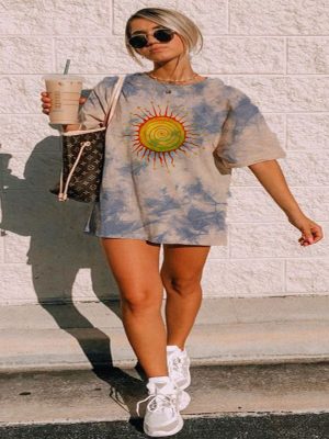 Cartoon Sun Print Casual T-shirt