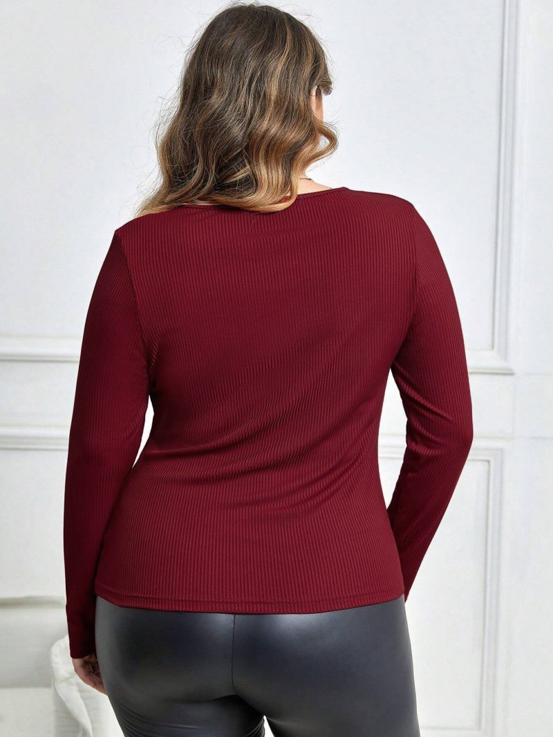 Chic Plus Size Drawstring Long Sleeve T-Shirt for Fall & Winter - Image 2