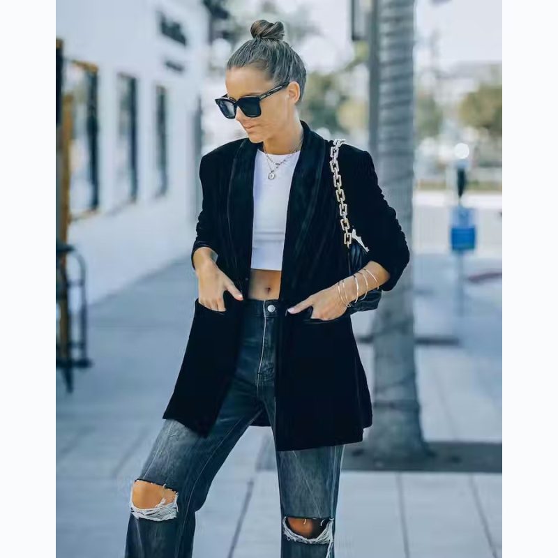 Pleuche Long Sleeve Jacket - Street Style - Image 4