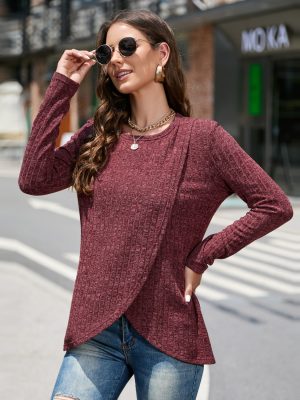 Winter Crew Neck Split Sweater | Women’s Fashion Top