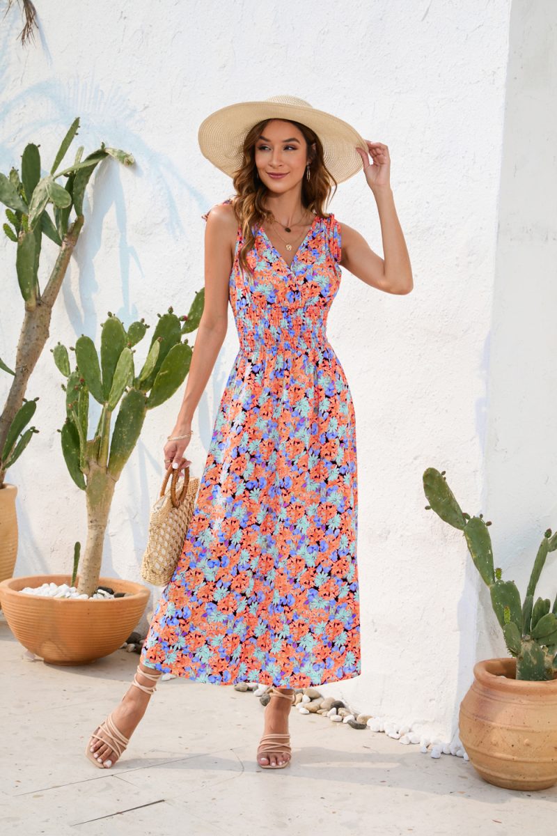 Floral Print V-Neck Strap Dress | Spring-Summer Vacation Style - Image 3