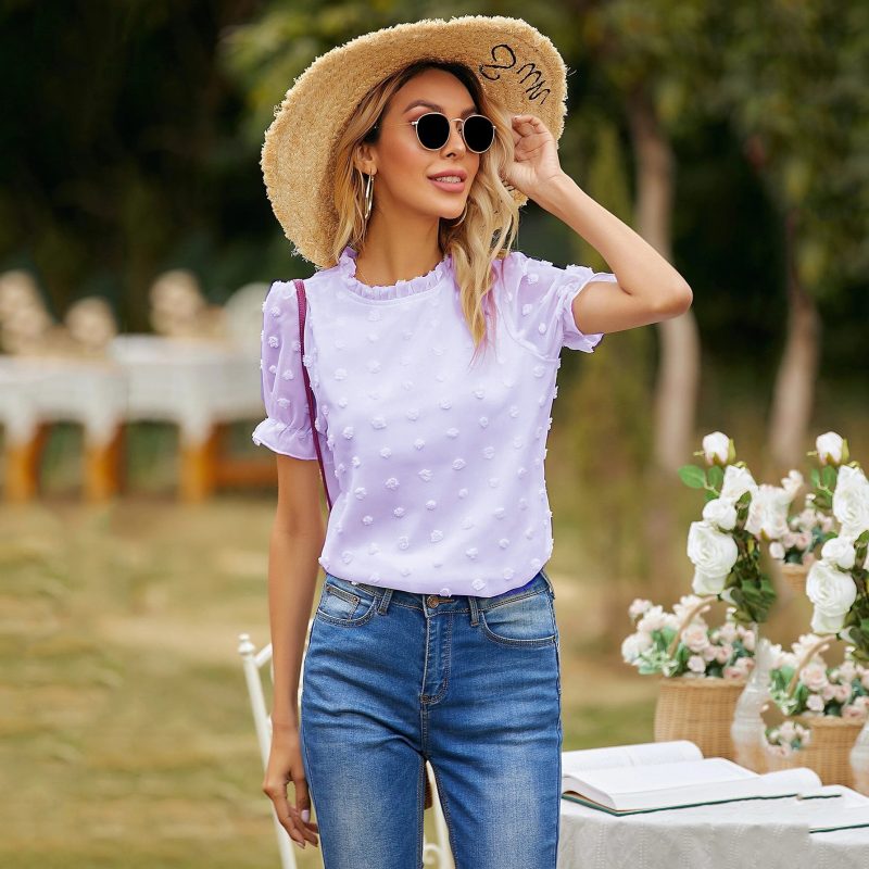 Chiffon Round Neck Short Sleeve Top - Summer Chic - Image 3