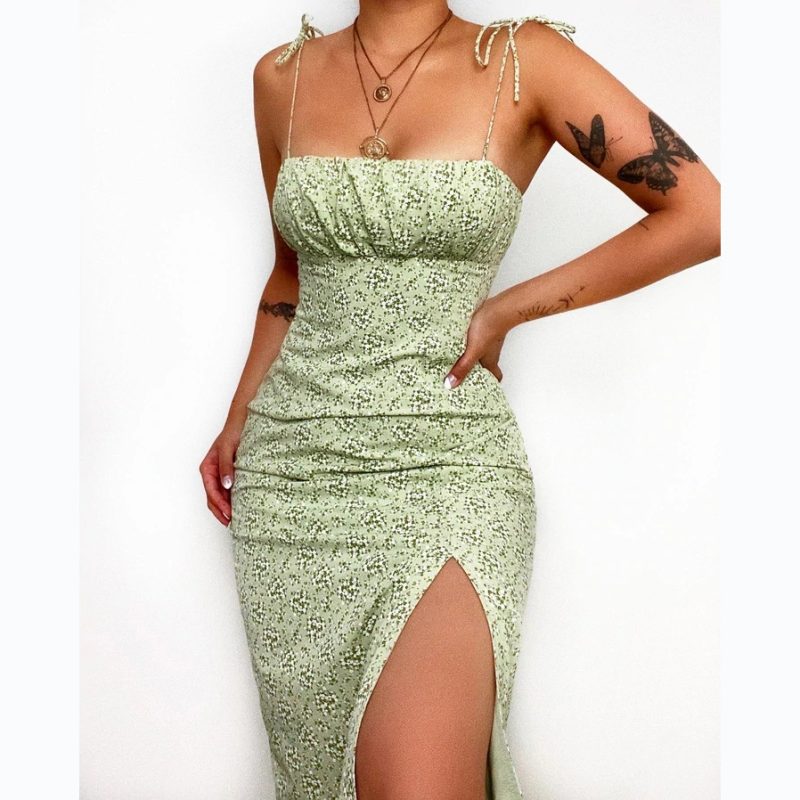 Fresh Floral Waist-Trimming Strap Dress - Spring/Summer - Image 4