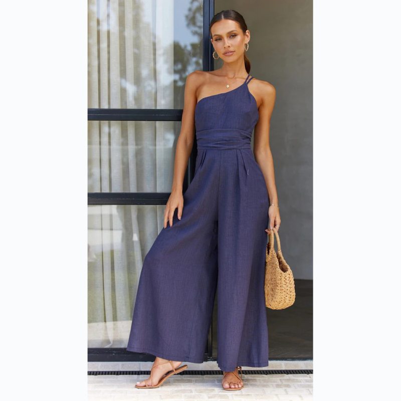 Solid Color Loose Wide-Leg Jumpsuit - Spring/Summer - Image 2