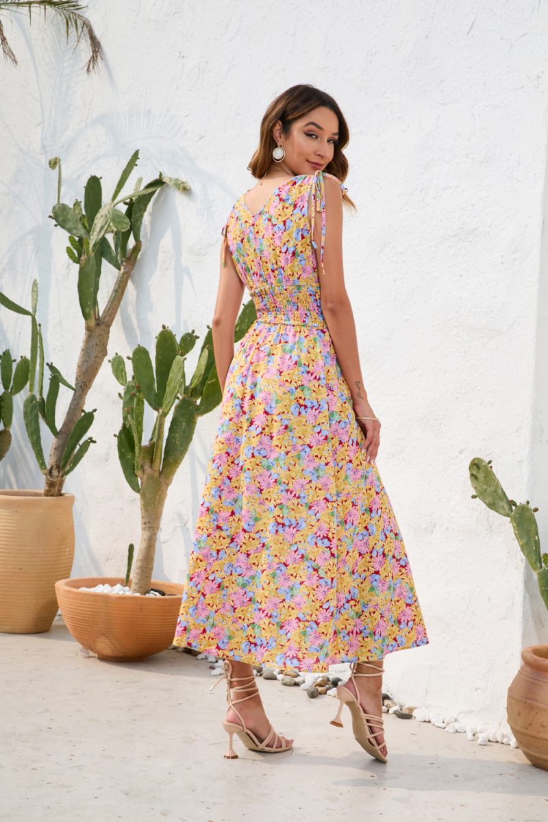 Floral Print V-Neck Strap Dress | Spring-Summer Vacation Style - Image 4
