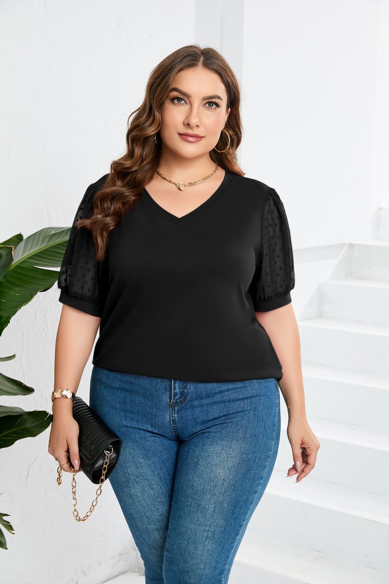 Mesh Fluffy V-Neck T-Shirt Women - Image 2