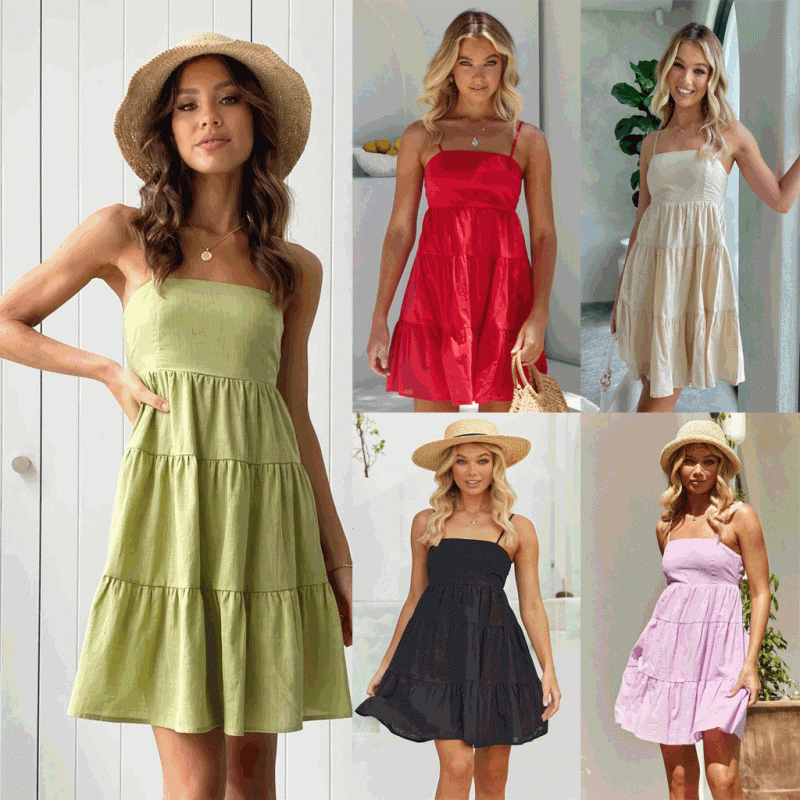 Sweet Solid Color Spaghetti Strap Sundress - Image 5