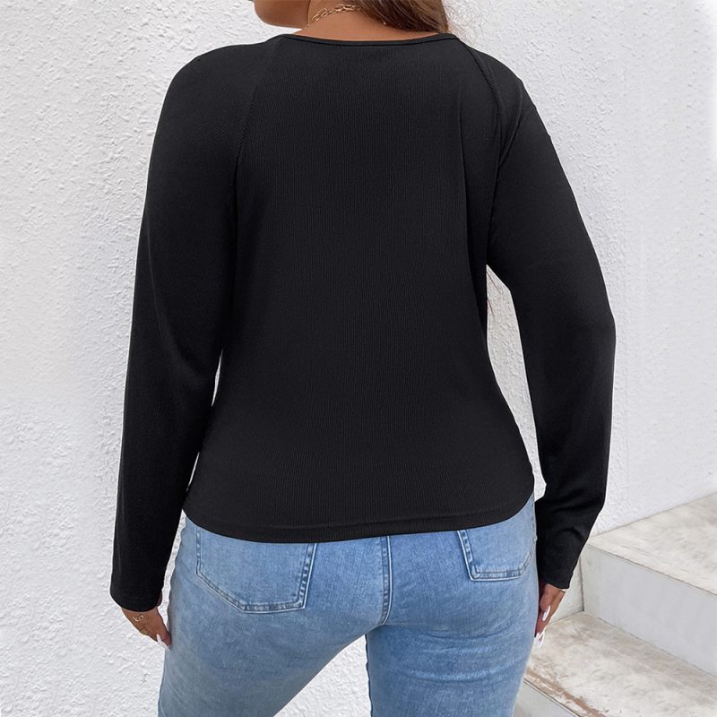 Plus Size Knitted Lace-Up Cutout T-Shirt - Image 2