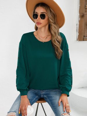 nd Neck Button Long Sleeve Top: Casual Comfort