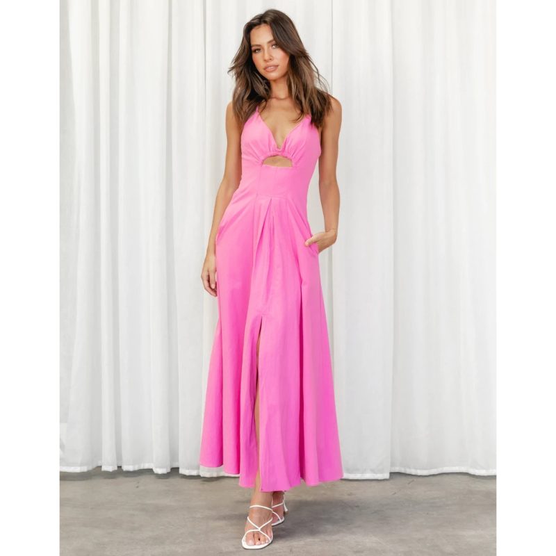 Hem Split Solid Color Dress - Spring/Summer Chic