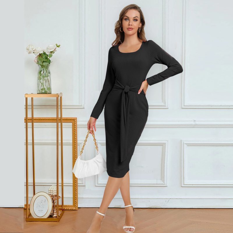 Long Sleeve Split Stripe Midi Dress - Image 6