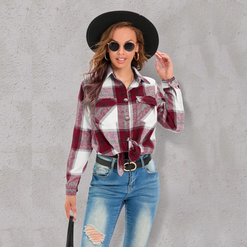 Women's Plaid Button Shirt Jacket - Image 4