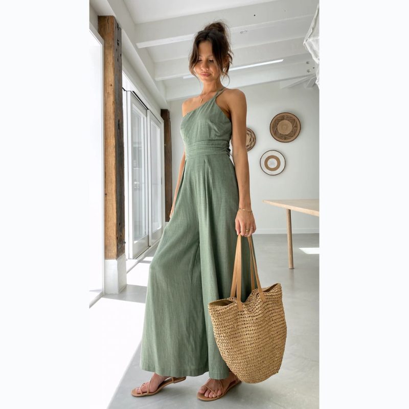 Solid Color Loose Wide-Leg Jumpsuit - Spring/Summer - Image 4