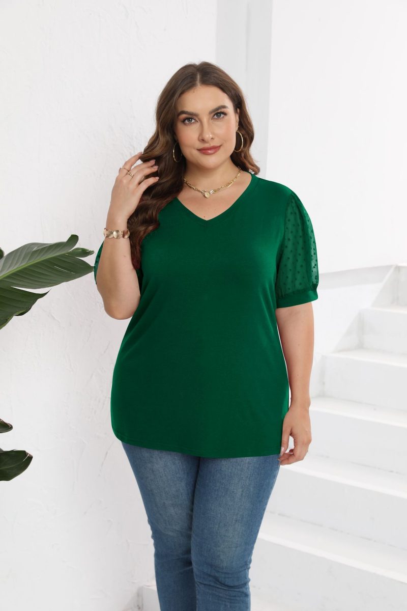 Mesh Fluffy V-Neck T-Shirt Women - Image 3