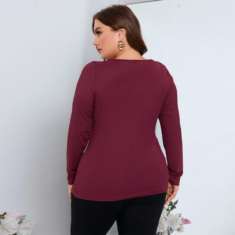 Autumn Winter Plus Size Oblique Shoulder Knit Top - Image 2
