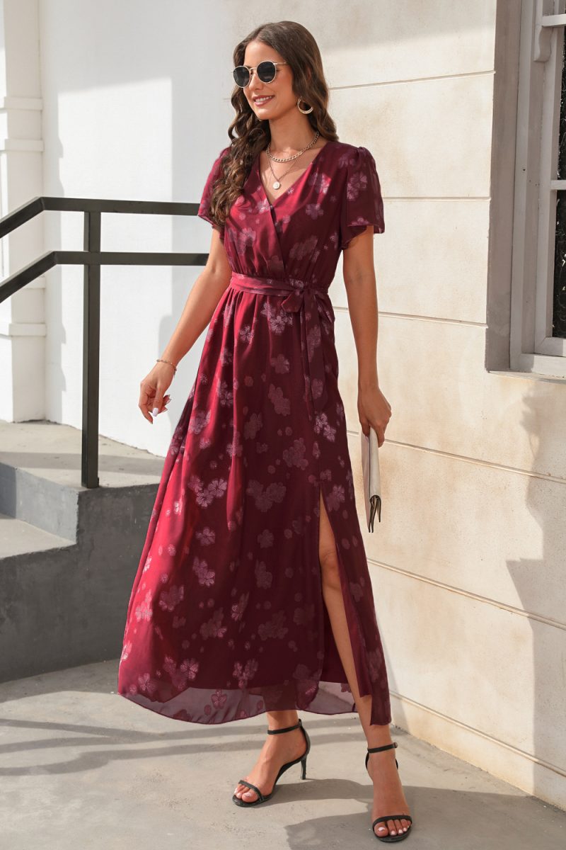V-Neck Jacquard Split Sleeve Dress - Image 3
