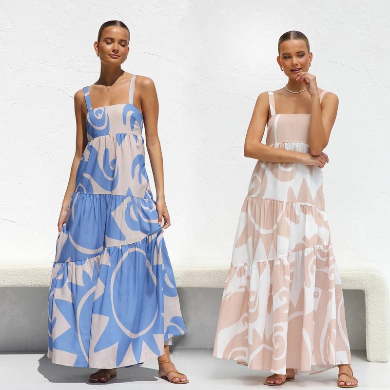 Simple Print Suspenders Swing Dress - Spring/Summer - Image 2